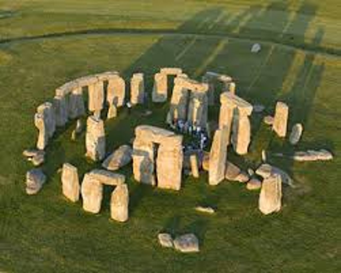 <p>A ring of standing stones at the center of Stonehenge. The source of the stones is over 240 kilometers from Stonehenge.</p>
