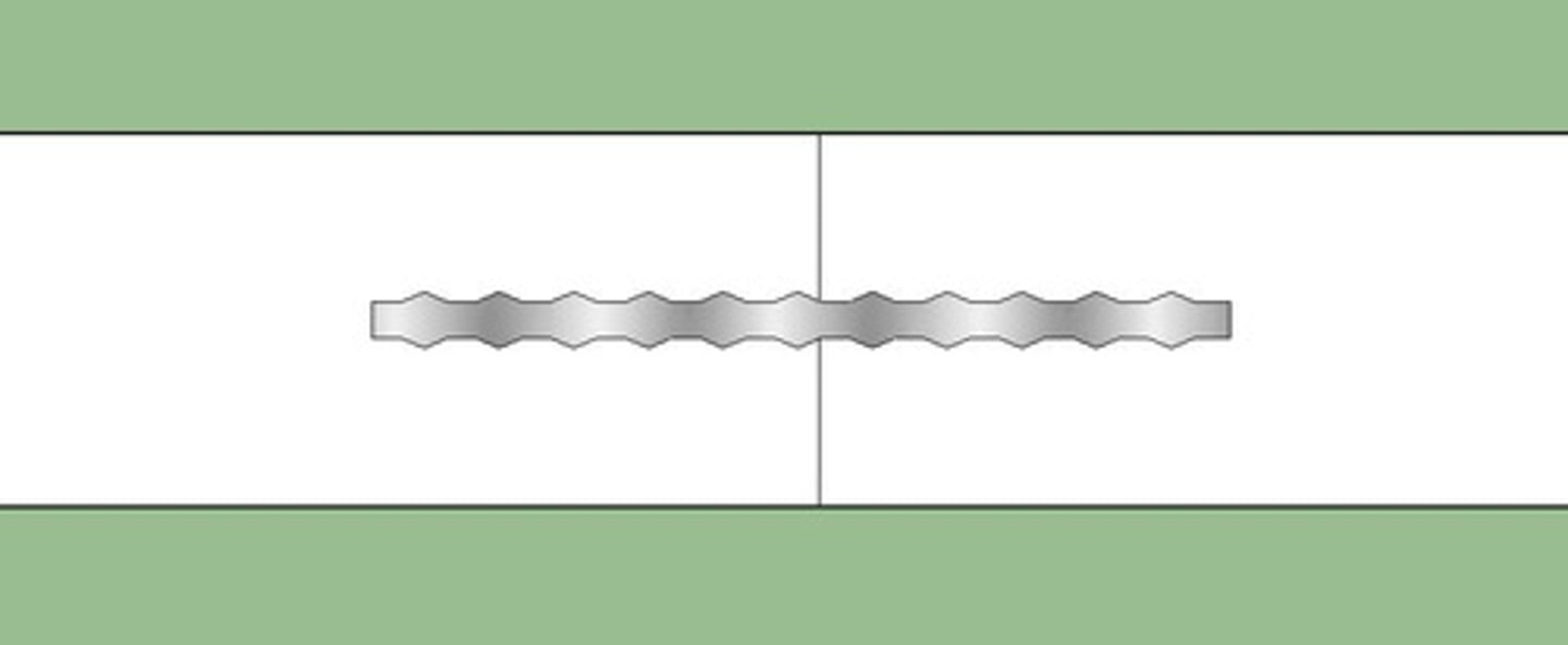 <p>a flexible strip of rubber or plastic inserted across a concrete or masonry joint to prevent the passage of water</p>