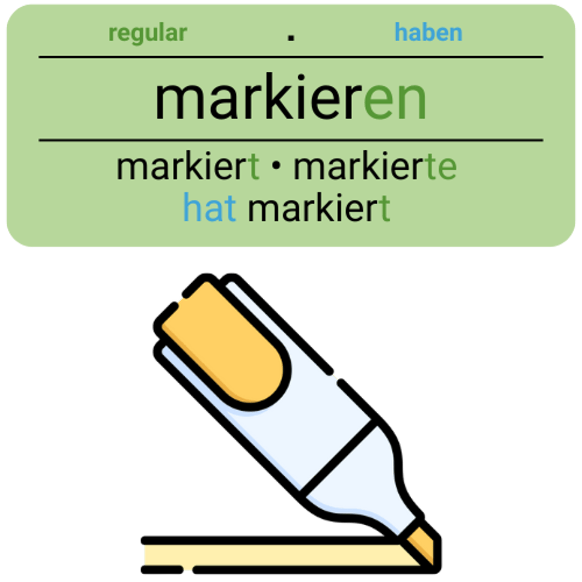 <p><strong>markieren</strong></p><p><em>(Akk., sich, durch+A, mit+D)</em></p><p>‎‎ </p><p>Ich <u>markiere</u> Ihnen auf dem Plan den Weg zum Bahnhof.</p><p><em>(I'll mark the way to the station on the map for you.)</em></p>