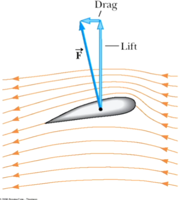 <ul><li><p>Swiftly moving fluid exert less pressure than do slowly moving fluids</p></li><li><p>Bernoulli’s equation is a consequence of <u>Conservation of Energy</u></p><ul><li><p>The air speed above the wing is greater than the speed below</p></li><li><p>The air pressure above the wing is less than the air pressure below</p><ul><li><p>Called <u>Lift</u></p></li></ul></li><li><p>Other factors are also involved</p></li></ul></li></ul><p></p>