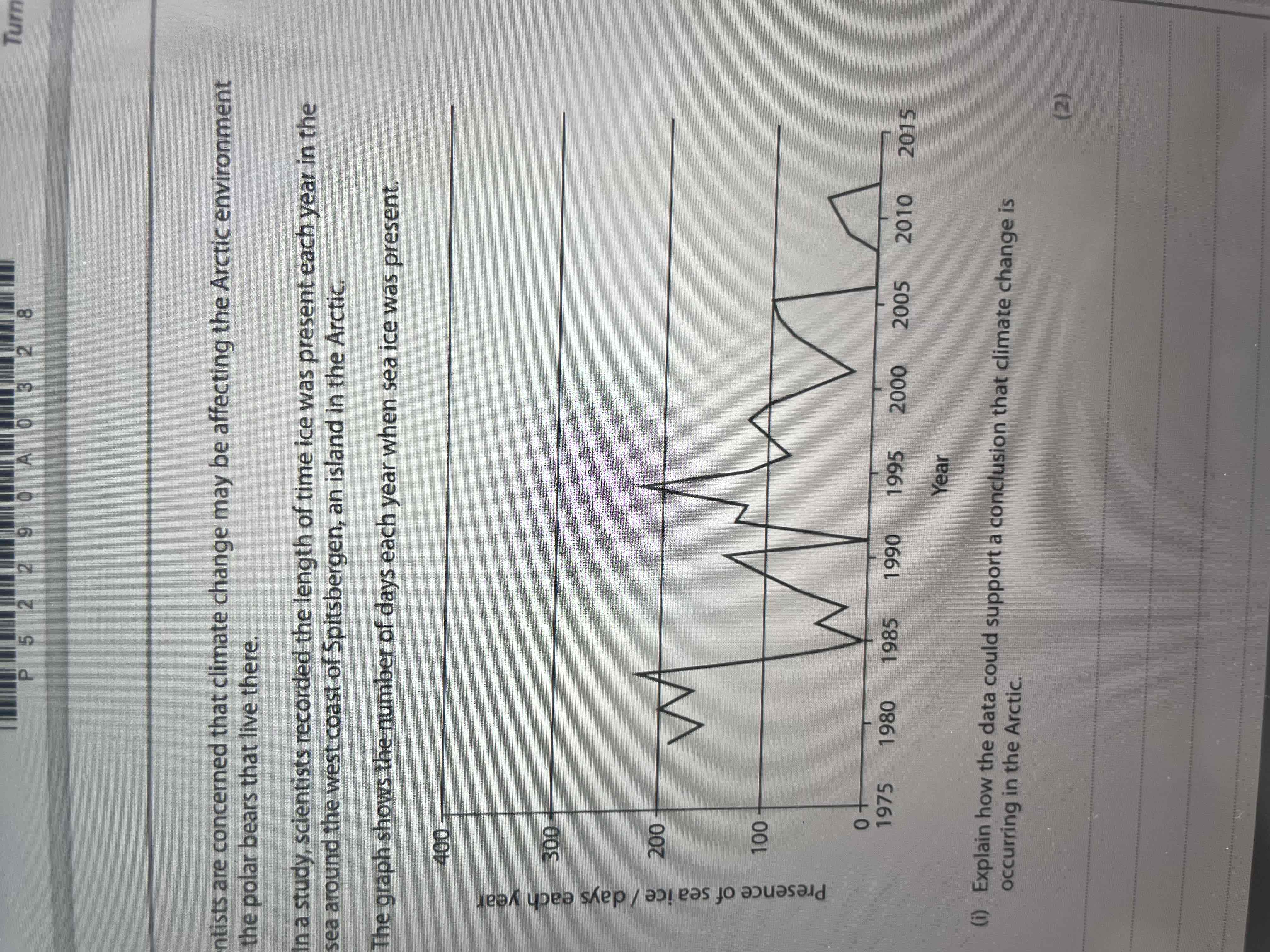 <p>Explain how the data could support a conclusion that climate change is occurring in the the artic</p>