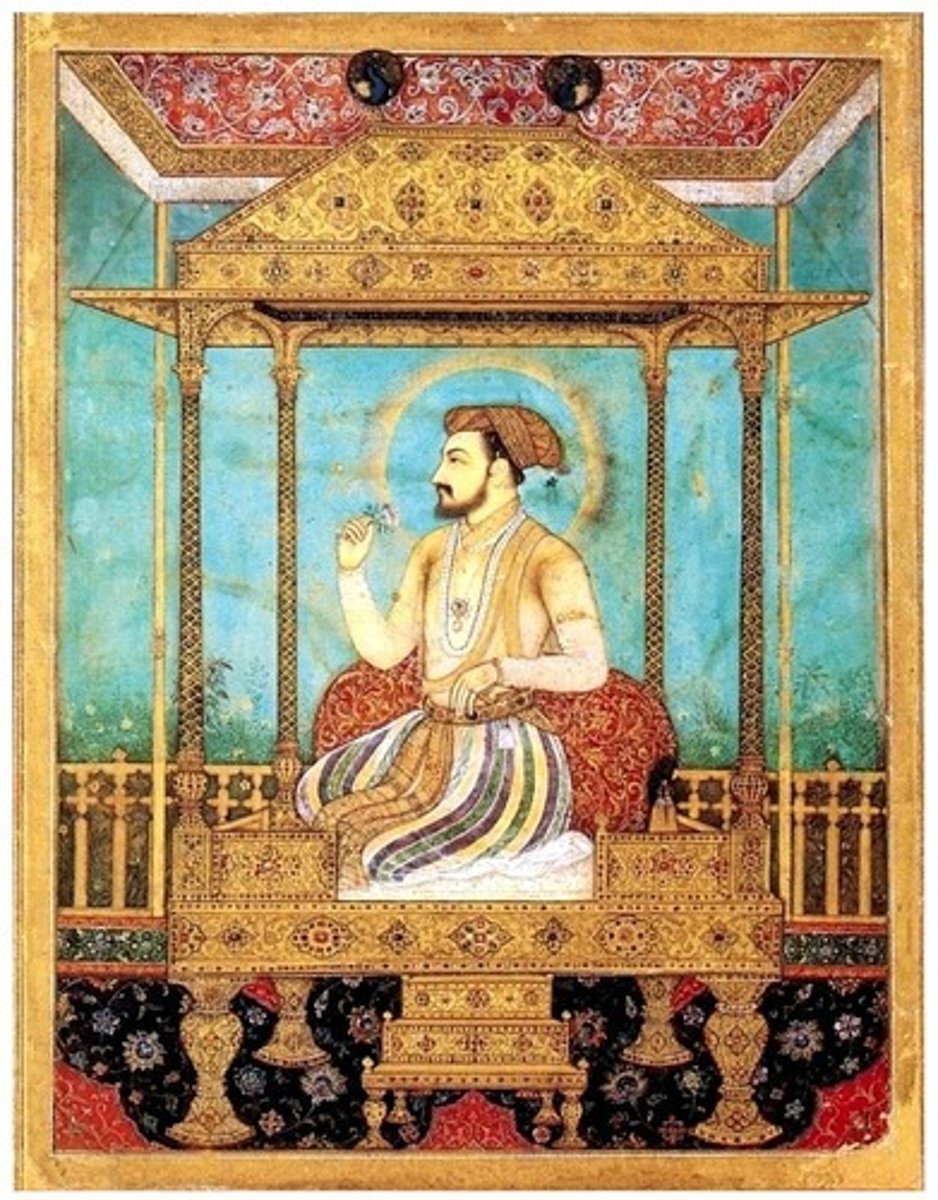 <p>--The Mughal Dynasty was an Islamic dynasty in India that was very wealthy at its height</p><p>-Shah Jahan wanted to demonstrate the wealth and power of the empire and so he built this in 1630 CE</p><p>-This throne contained ten million rupees worth of diamonds, rubies, emeralds, and pearls</p><p>-Considered the "greatest seat upon which a human has ever sat"</p>