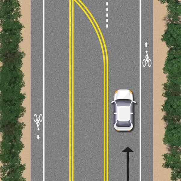 <p>Two sets of solid, double, yellow lines that are two or more feet apart:</p><ul><li><p>May be crossed to enter or exit a private driveway</p></li><li><p>May not be crossed for any reason</p></li><li><p>Should be treated as a separate traffic lane</p></li></ul>