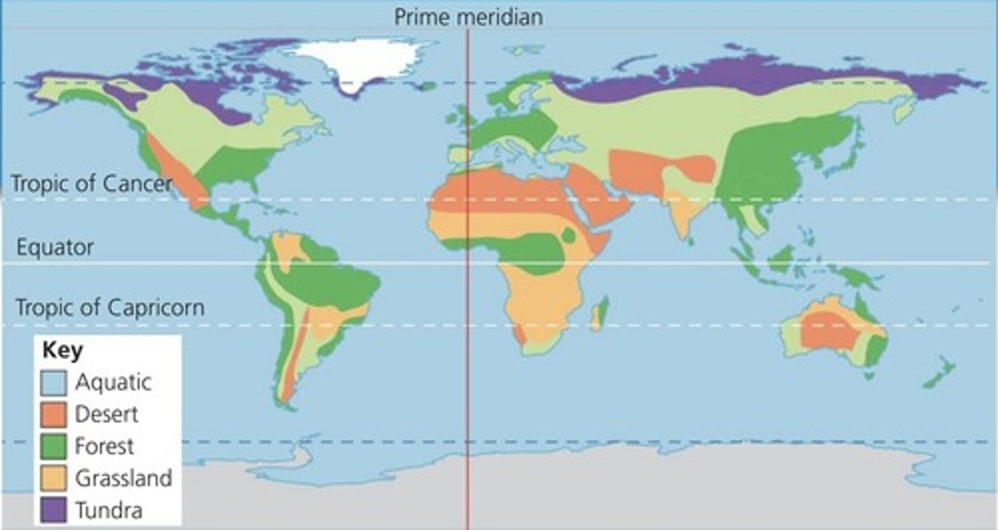 <p>Group of ecosystems with similar climate and communities.</p>
