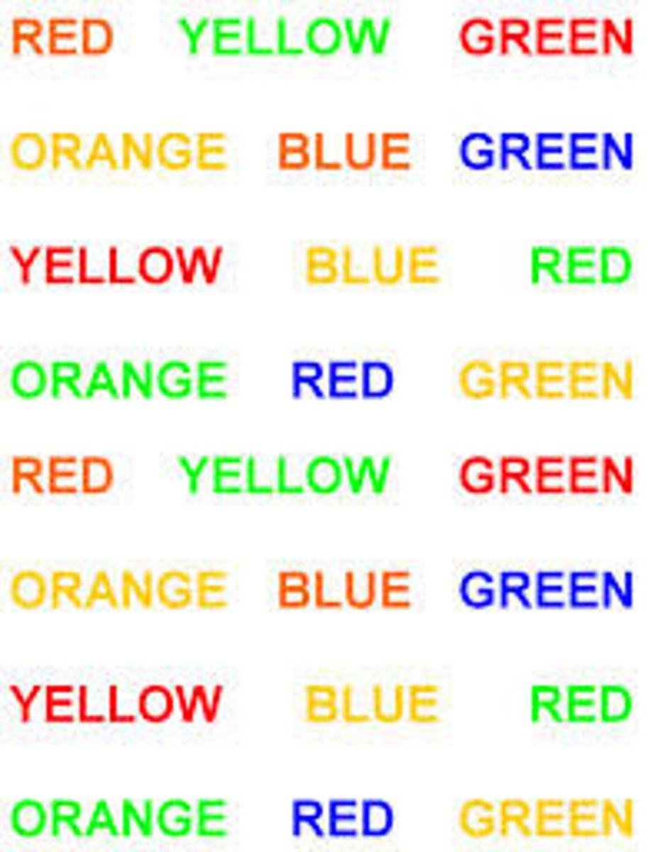 <p>your right brain tries to say the color but your left brain insists on reading the work</p>