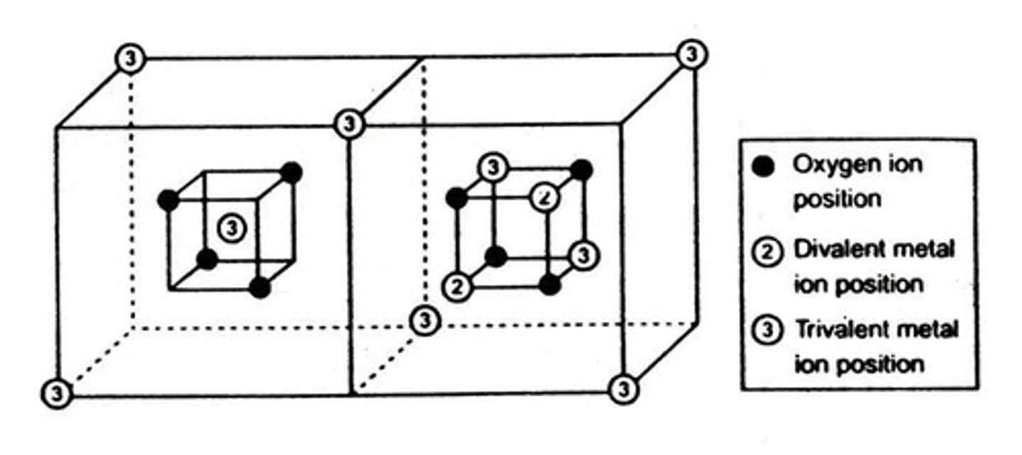 <p>Each divalent metal ion occupies 1 tetrahedral site and each trivalent metal ion occupies 1 octahedral site.</p>