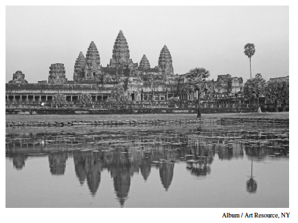 <p><mark data-color="blue" style="background-color: blue; color: inherit;">The photograph shows the Angkor Wat temple complex in Cambodia.</mark></p><p style="text-align: left;"><mark data-color="blue" style="background-color: blue; color: inherit;">Angkor Wat in Southeast Asia built circa 1100 C.E., shown above, reflects which of the following world historical processes?</mark></p>