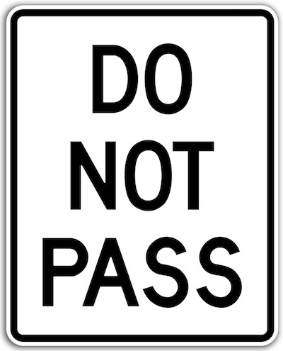Marks the beginning of a no-passing zone.