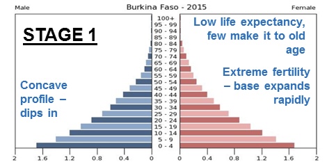 <p>High birth rate and death rate, low population growth</p><ul><li><p>EX: no countries today</p></li></ul>