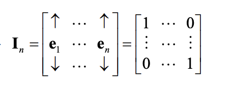 <p>This matrix has 0’s everywhere except on the main diagonal, and all of the diagonal entries are equal to 1.</p>
