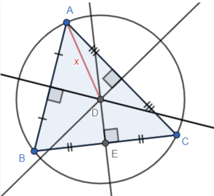 <p>the point at which the three perpendicular bisectors intersect in a triangle</p>