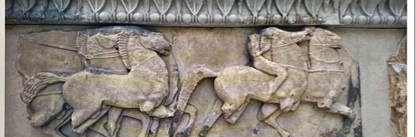 * An abduction scene​
* The majority of the scene is missing but the **surviving fragments depict lively horses** ​
* The abduction of Persephone by Hades into the Underworld ​
* OR the abduction of Helen by Thesus ​