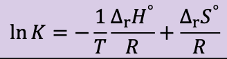 <p>This can be represented as a graph. Positive gradient corresponds to an exothermic reaction and negative is endothermic. The key assumption made is that enthalpy change and entropy change are constant over the temperature range measured. </p>