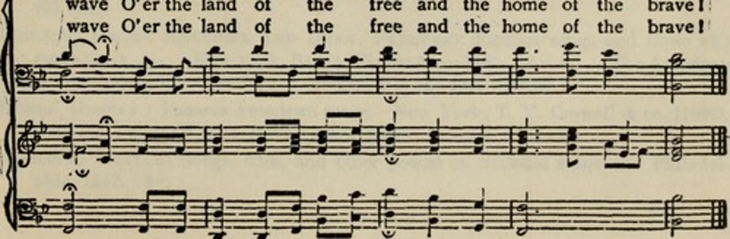 <p>The United States national anthem composed by Francis Scott Key in 1814. (p. 141)</p>