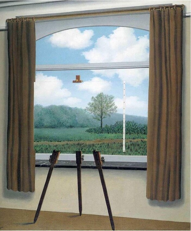 <p>Literally (denotative) &amp; figuratively(connotative), media plays a role in meaning-making</p><p><span>Image: ‘The Human Condition’,  René Magritte, 1933</span></p>