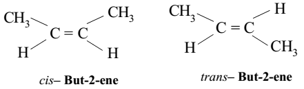 <p>The carbons have covalent bonds to the same atom, but the atoms differ in spatial arrangement due to inflexible double bonds</p><p>Example: cis— But-2-ene &amp; trans— But-2-ene</p>