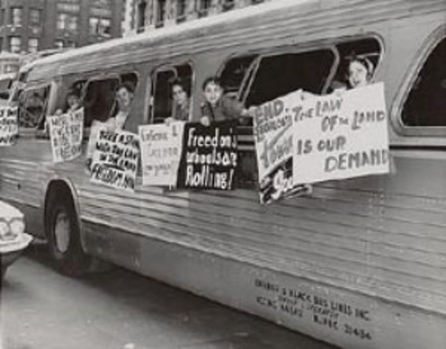 <p>activists who rode buses through southern states to test their compliance with laws banning segregation on interstate buses</p>