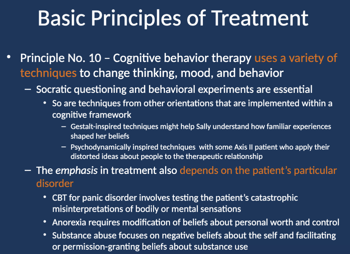 <p>CBT <strong>uses a variety of techniques</strong> to change thinking, mood, and behavior.</p>