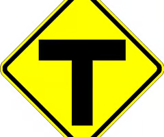 <p>At "T" intersections without "stop" or "yield" signs traffic and pedestrians on the _<strong><em><em></em></strong></em>__ have the right-of-way.</p>
