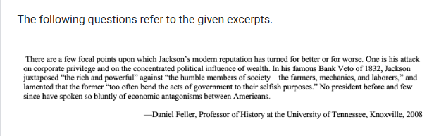 <p><span><span>Jackson’s actions as described in this excerpt were part of a broader controversy over the</span></span><br></p>