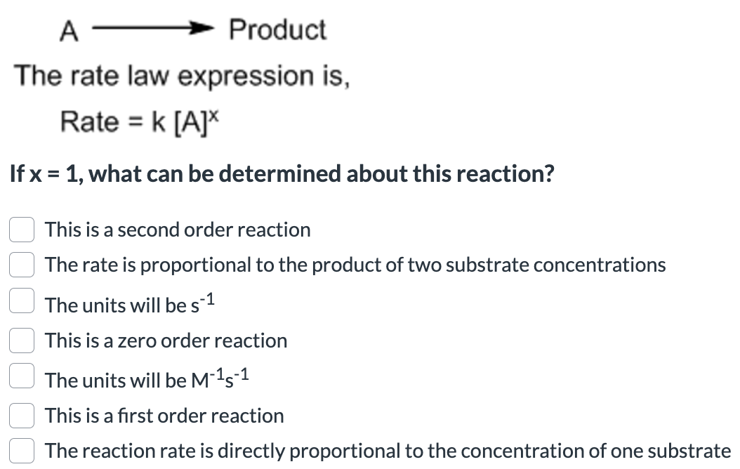 <p>Let us consider a simple reaction. If x=1, what can be determined about this reaction?</p>
