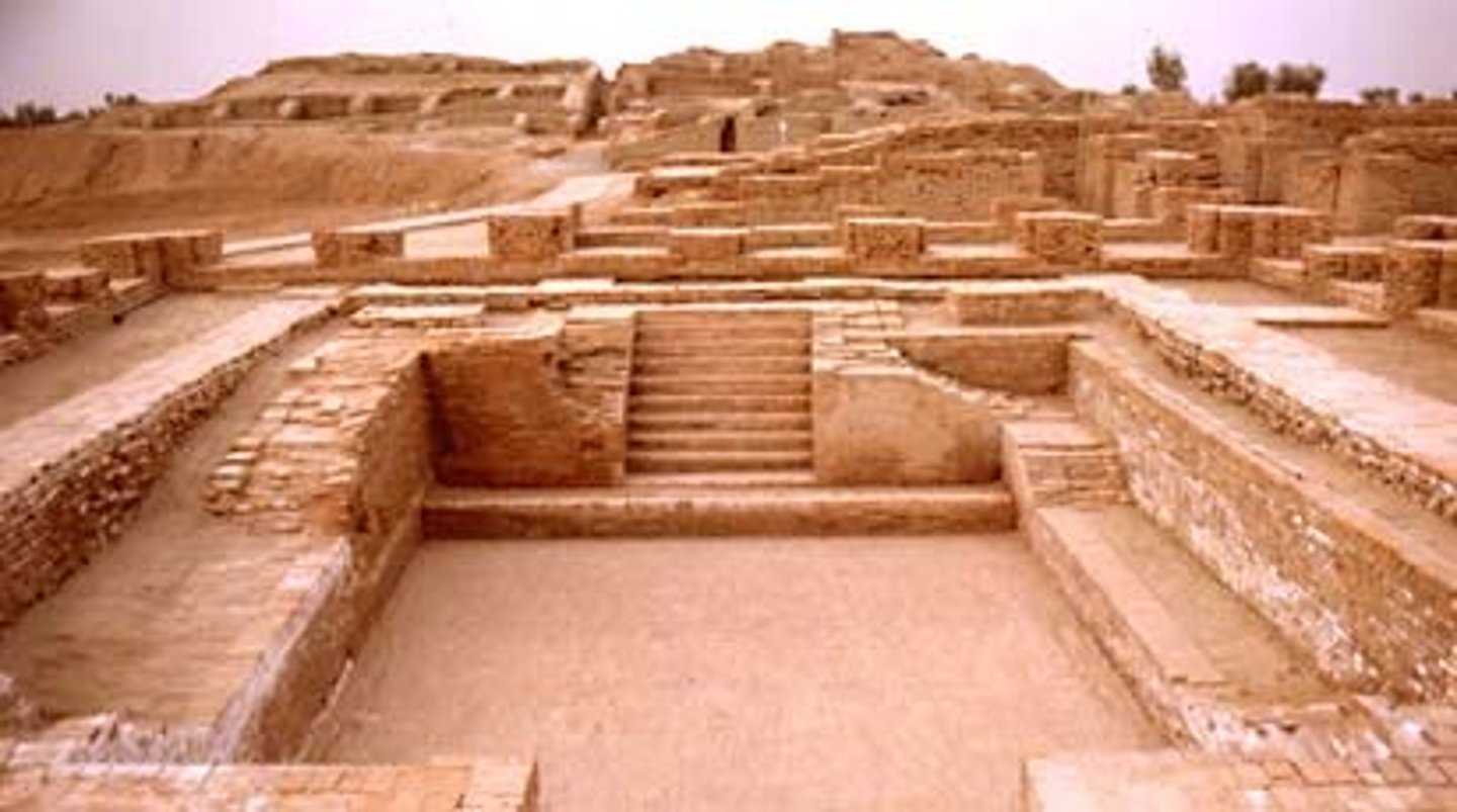 <p>Largest city of the Indus Valley civilization. It was centrally located in the extensive floodplain of the Indus River. Home of the Great Bath.</p>