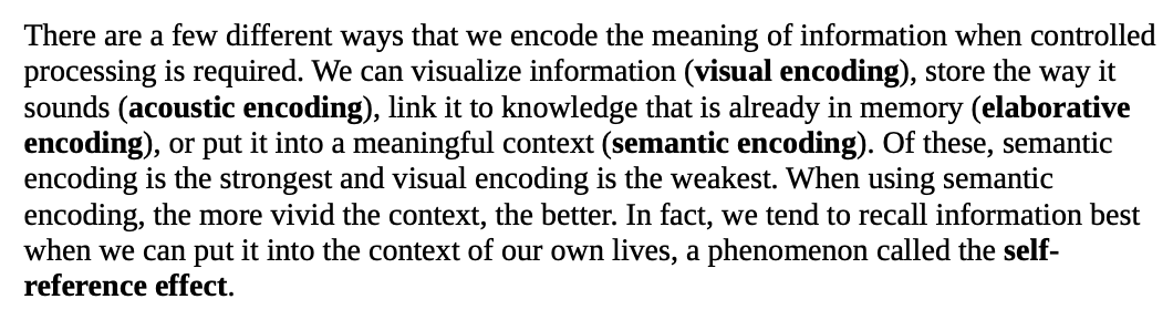 <p>semantic encoding is stronger than both acoustic and visual encoding.</p>