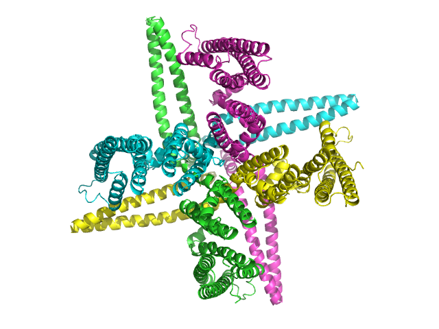 Which coloring option do you think was used to make the following figure?

\
Color by chain

   

Color by atom

   

Color by secondary structure

  

Color by function