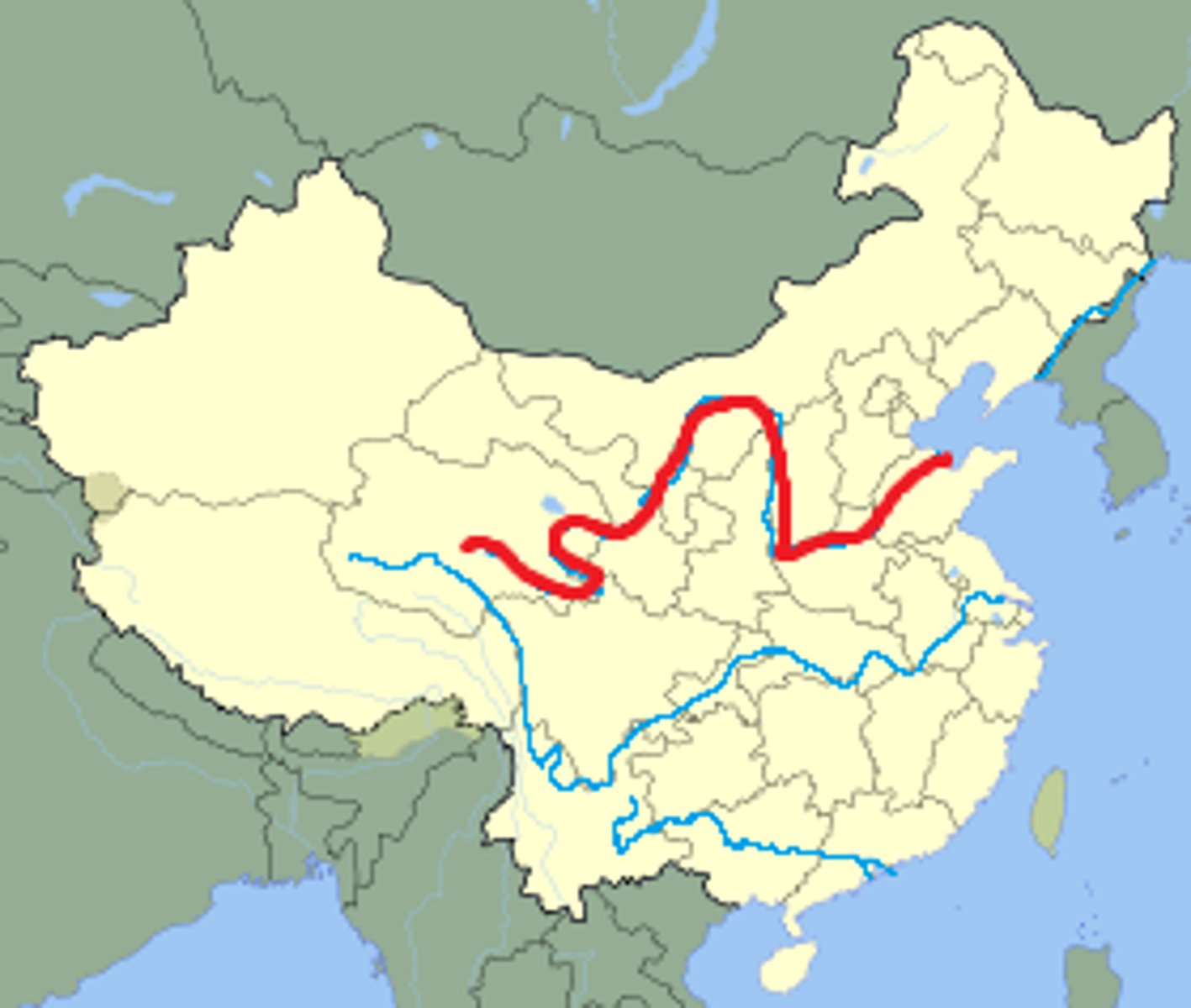 <p>"river of sorrows" floods; located in the north east, very long. Also called the "yellow river".</p>