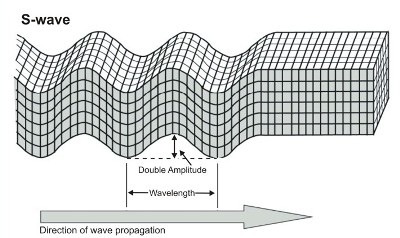 <p>waves that travel outward from an earthquake&apos;s focus and move through Earth by causing particles in rocks to vibrate at right angles to the direction of the wave</p>