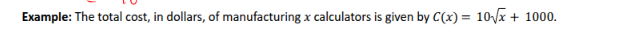 <p>a) what is the total cost of manufacturing 100 calculators</p><p>b) what is the rate of change in the total cost with respect to the number of calculators, x, being produced when x = 100</p>
