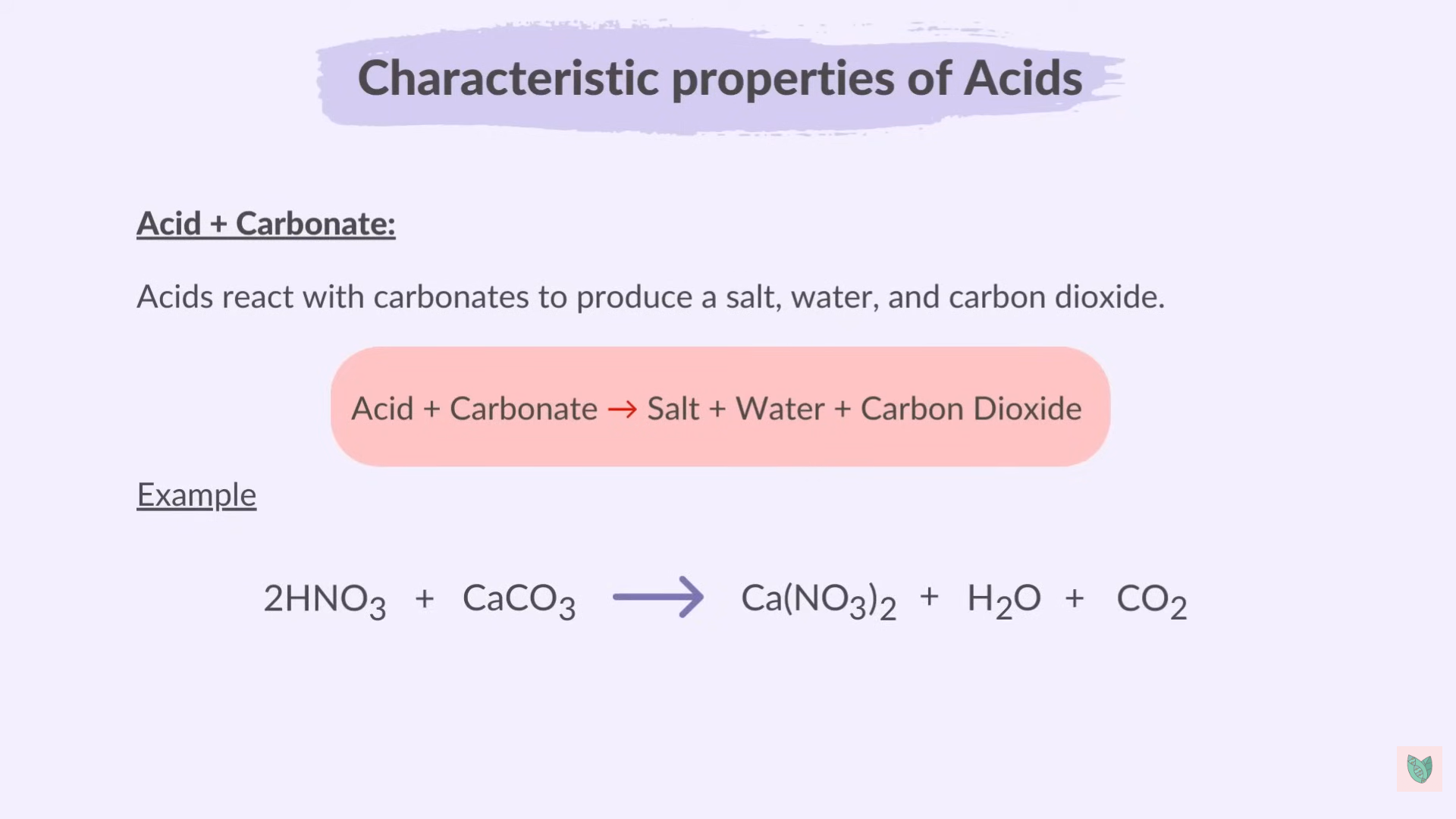 <p>Reaction of acid with carbonate</p>