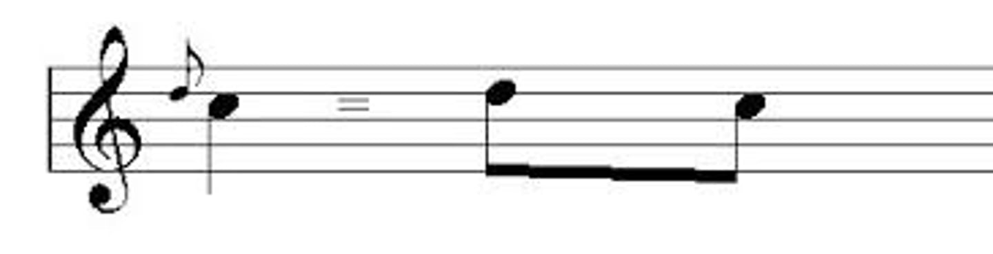 <p>used mainly in music of the Classical Period, play the first note as half the value of the second note</p>