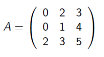<p>Tekintsük az alábbi mátrixot. A következő állítások közül melyik igaz?</p><p></p><p>(A) A főátlóban 0 van, ezért a mátrix determinánsa 0.</p><p>(B) A Gauss-elimináció nem hajtható végre sor- és oszlopcsere nélkül.</p><p>(C) A Gauss-elimináció végrehajtható sor- és oszlopcsere nélkül.</p><p>(D) A Gauss-elimináció egyik változata sem hajtható végre.</p>