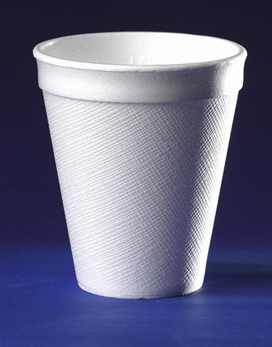 <ul><li><p>thermoplastic</p></li><li><p>prototyping and food packaging.</p></li><li><p>It lasts a long time in the natural environment which poses a litter hazard as the material is typically thrown away after an extremely short lifespan.</p></li></ul><p></p>