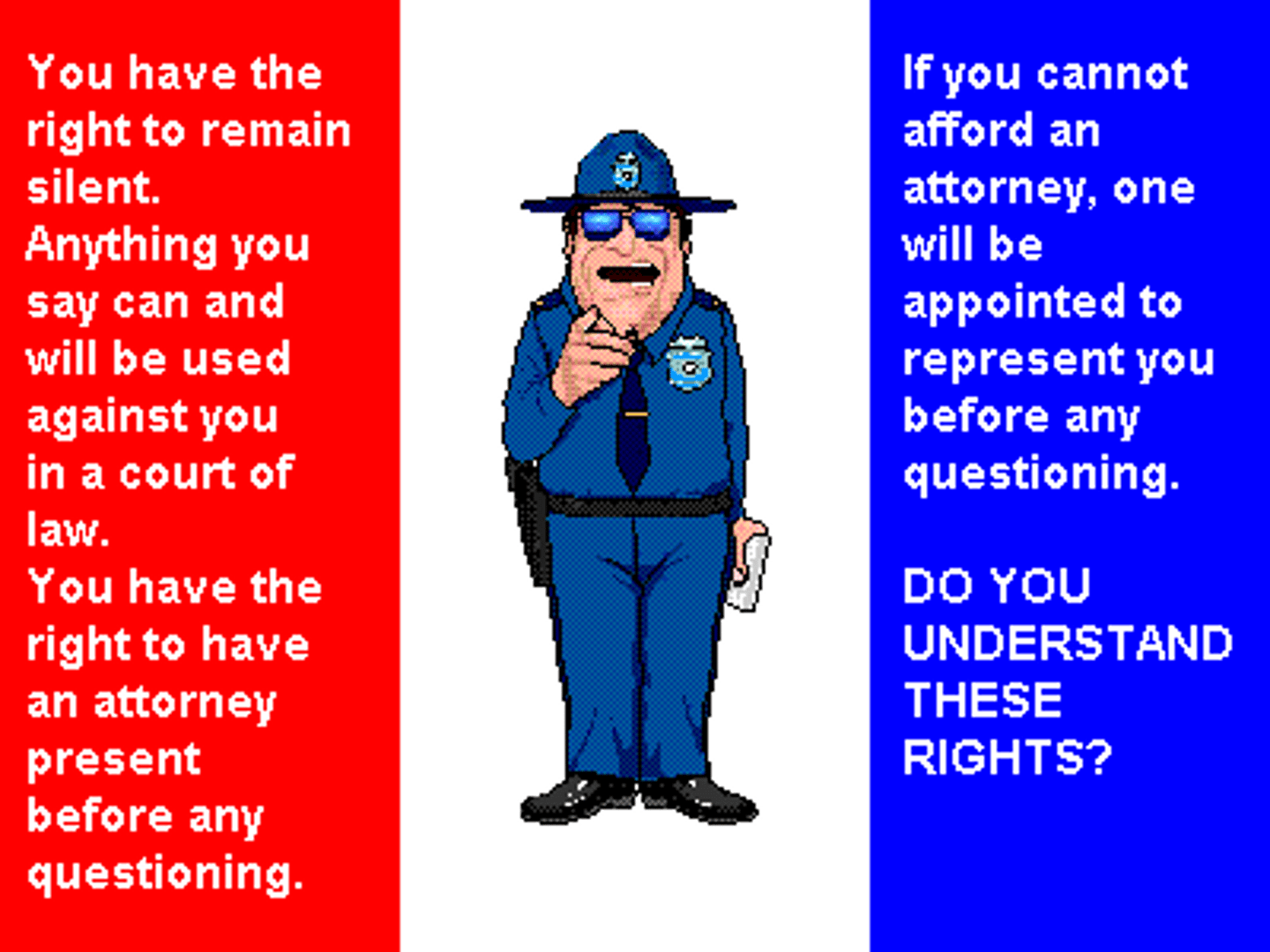<p>the right to remain silent and to have an attorney present during questioning; these rights must be given by police to individuals suspected of criminal activity</p>