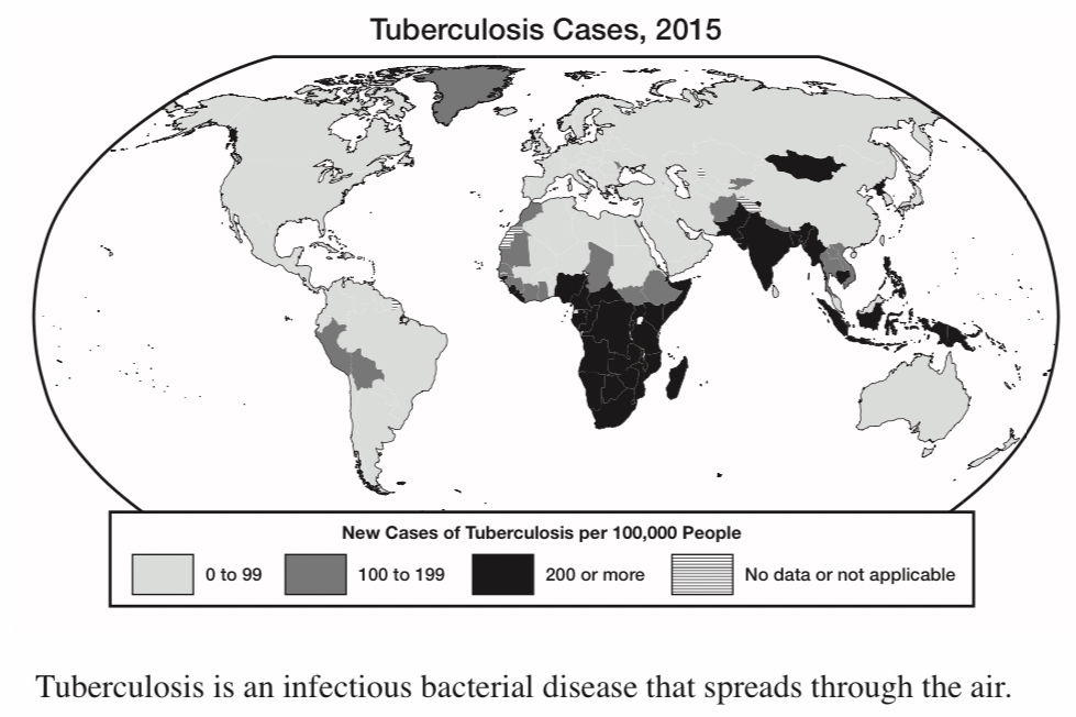 <p><span>Which of the following best explains the overall trend of tuberculosis cases shown on the map?</span></p>