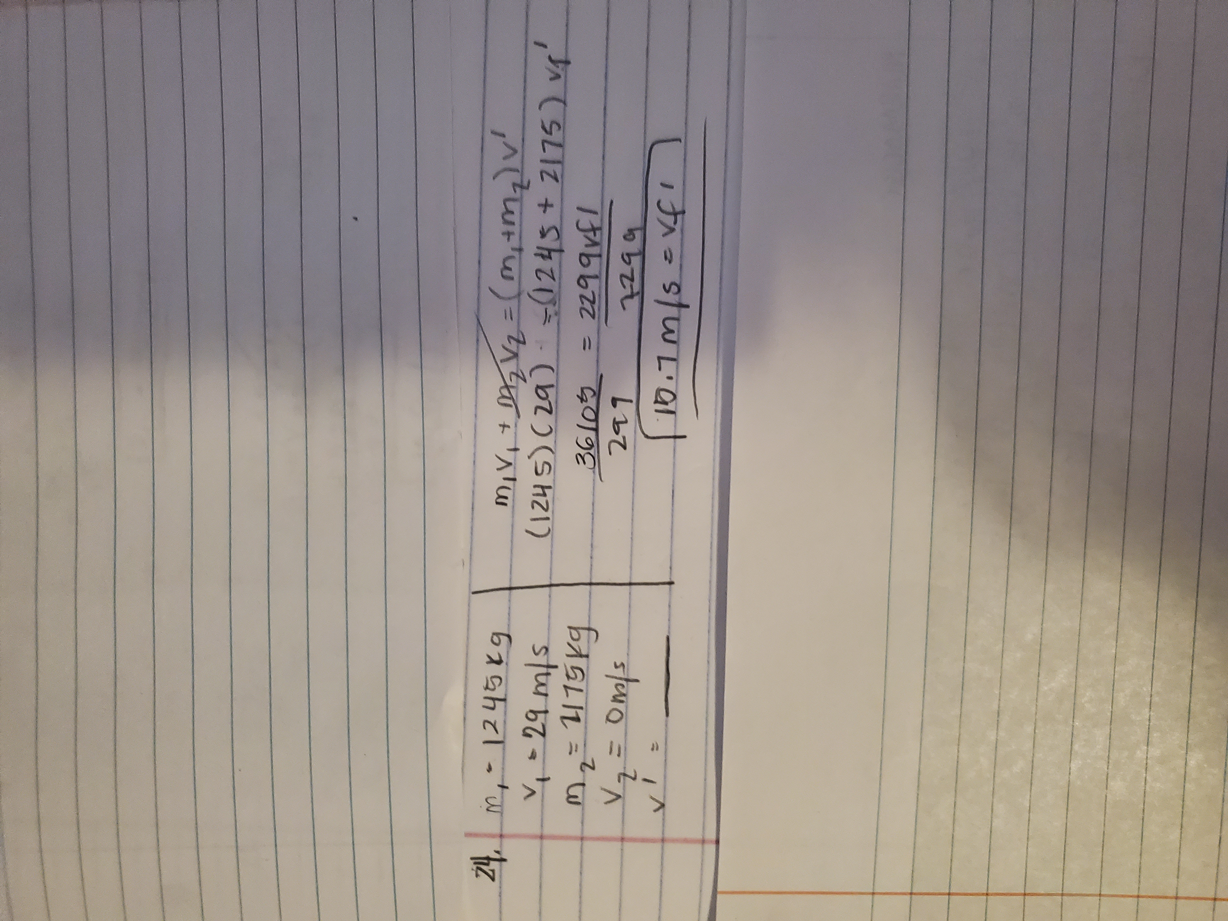 <p>This problem involves the conservation of momentum, where the momentum of the moving car before the collision equals the momentum of both cars after they collide and move together. The final speed can be calculated using the formula: (mass of first car * initial speed of first car) = (mass of first car + mass of second car) * final speed. </p>