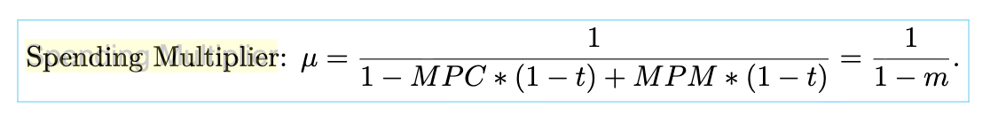 <p><span style="color: rgb(254, 253, 253);"><span>i</span></span><span style="color: rgb(255, 250, 250);"><span>llustrates how an additional dollar in expenditures can increase real GDP by more than one dollar —> calculated using marginal propensities and the tax rate</span></span></p>