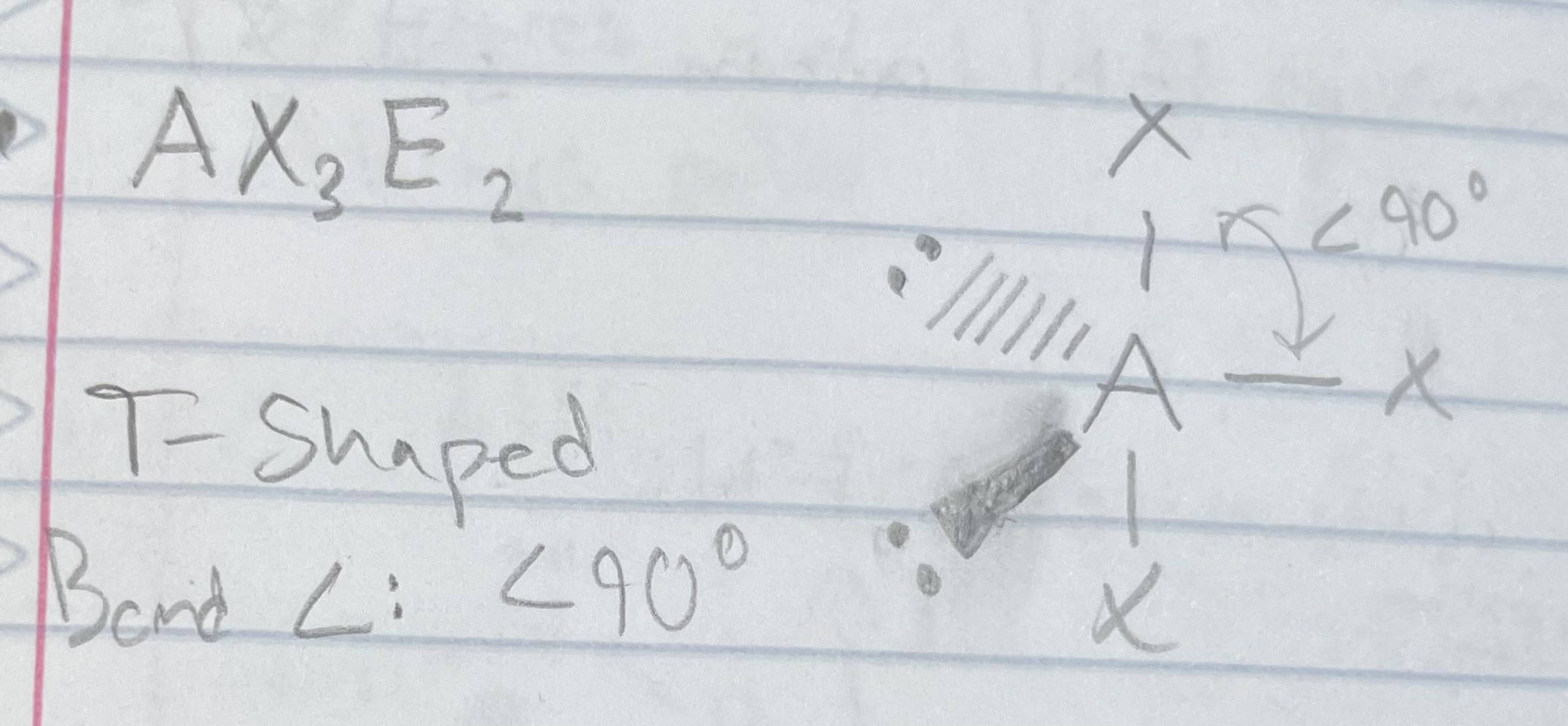 <p>T-shaped </p><p>Angle: &lt;90</p>