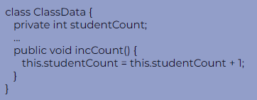 <p>What kind of method is incCount()?</p><p></p><p>a) Mutator method</p><p>b) Constructor</p><p>c) Accessor method</p><p>d) Static method</p>