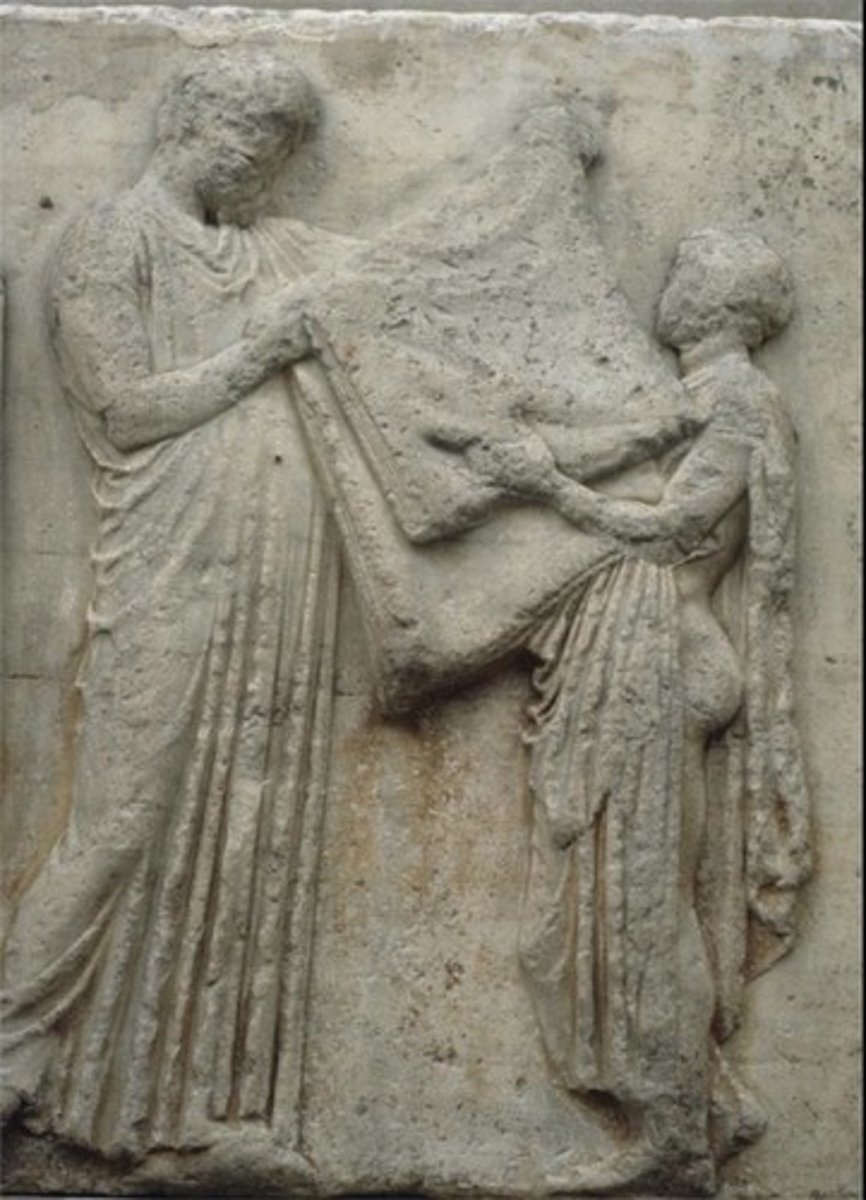 <p>It's where the Polias cult statue is presented with the peplos.</p>