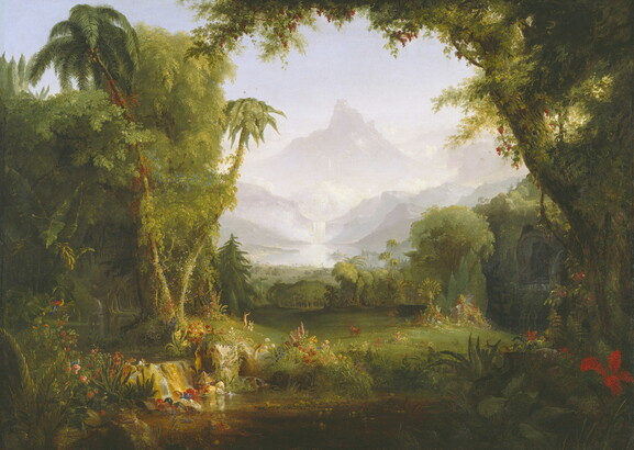 <p>What style was Cole, The Garden of Eden, 1828 painted in?</p>
