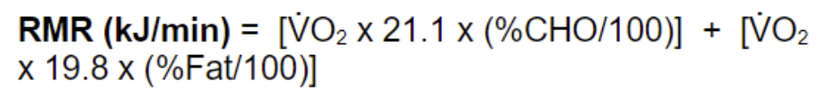 Calculate RMR if RER = 0.84 and VO2 is 0.2542
