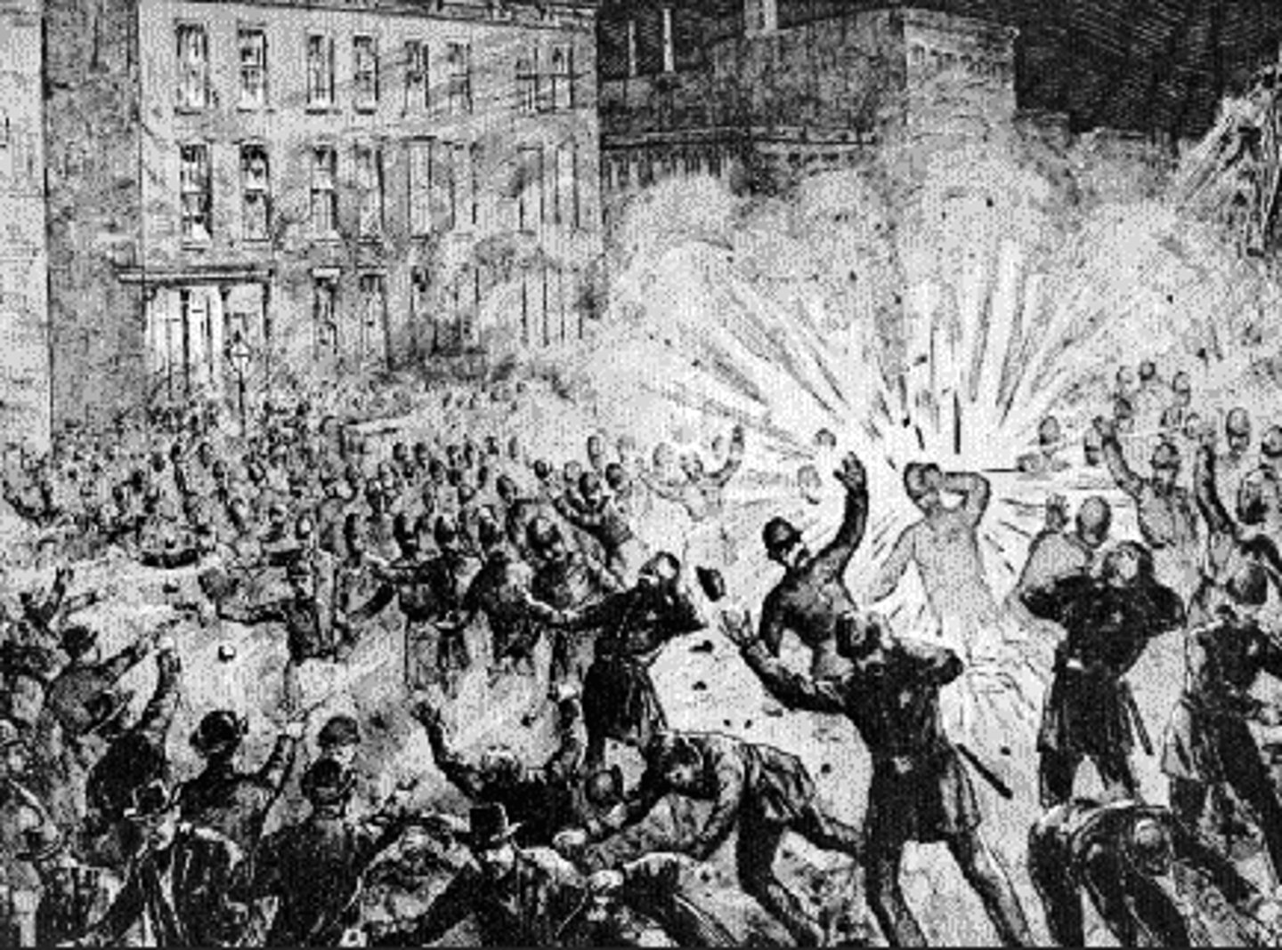 <p>Labor leaders were blamed when a bomb exploded at a demonstration in Chicago in 1886 killing several people. Four labor leaders were hanged even though no one knows who actually set off the bomb.</p>