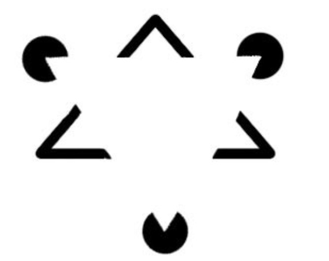 <ul><li><p>brain fills in gaps for sense of closure, assuming boundaries when one doesn’t exist</p></li><li><p>→ we see an upside down triangle</p></li></ul><p></p>