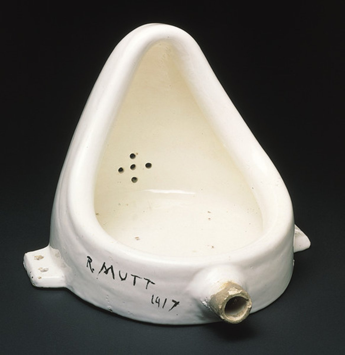 <p>Artist: Marcel Duchamp<br>Period: Dada<br>Dates: 1950 C.E. (original dated 1917)<br>Culture: America<br>Material: Readymade glazed sanitary china with black paint</p>