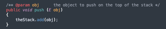 <p>adding objects to the top of the stack</p>