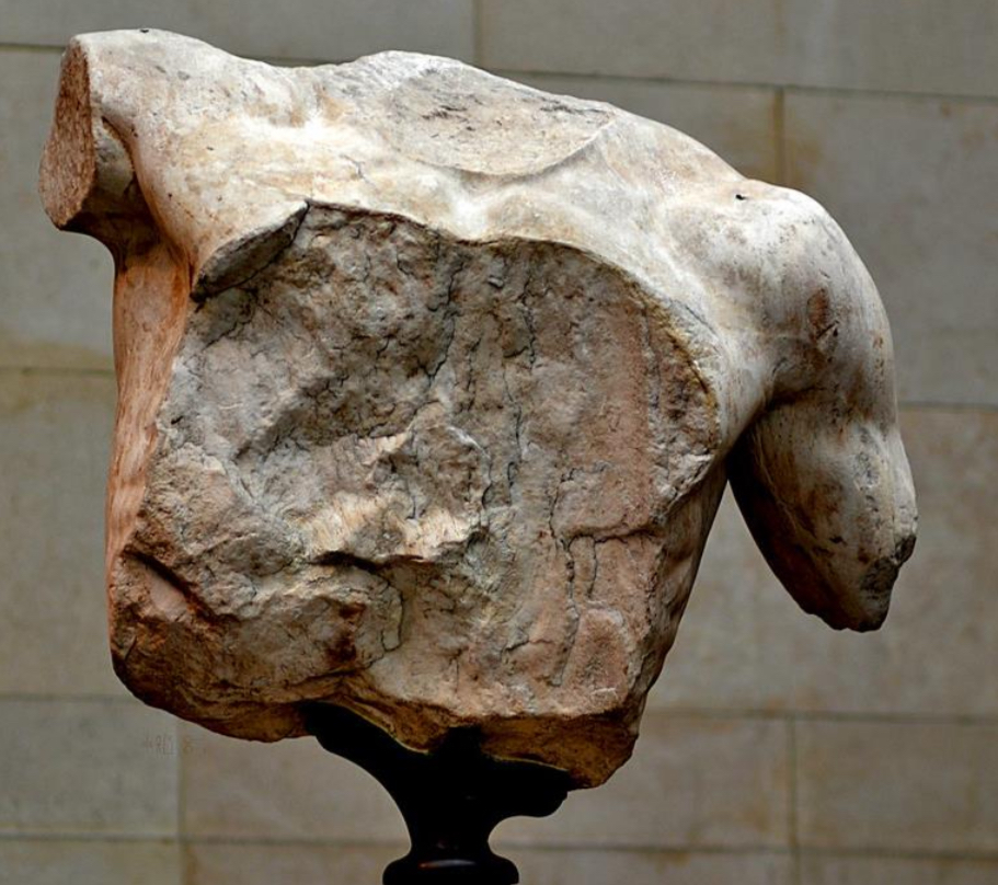 <p>How is detail created on the figure of Poseidon on the west pediment?</p>