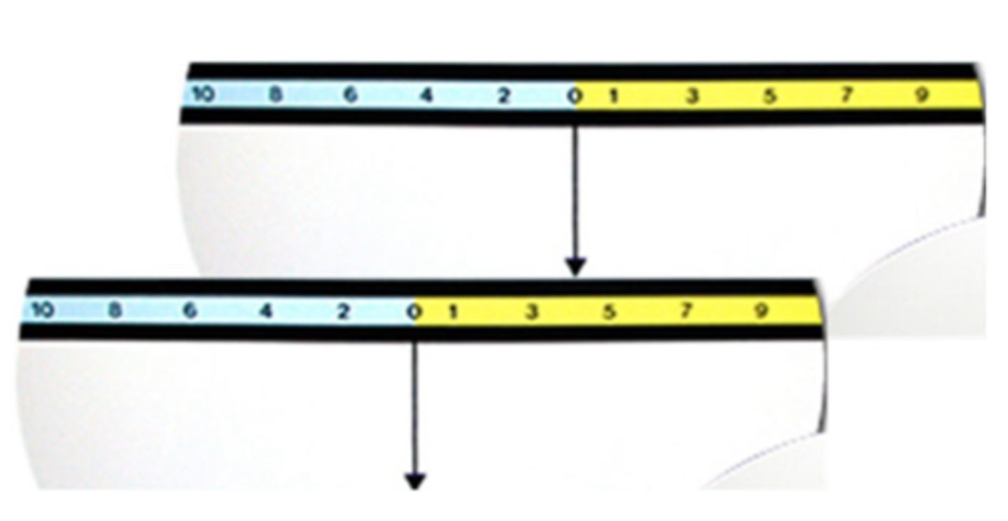 <p>When using the Howell Card, a patient sees the following with the prism oriented BU over OD. What is their phoria?</p>